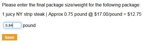 Insert the actual weight of the product - 0.84, and click Save.